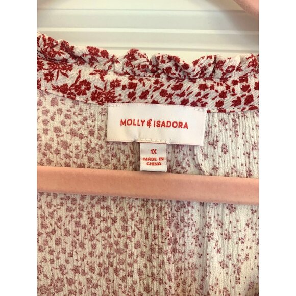 Molly & Isadora Red Floral Print Blouse 1X Cap Sleeve V-Neck - Picture 3 of 6